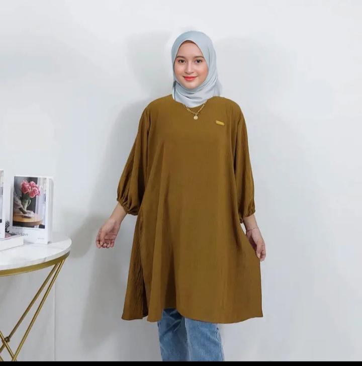 Atasan Tunik Polos Crinkle Airflow Tangan 3/4 / TUNIK POLOS cringkle airflow premium wanita muslim 2