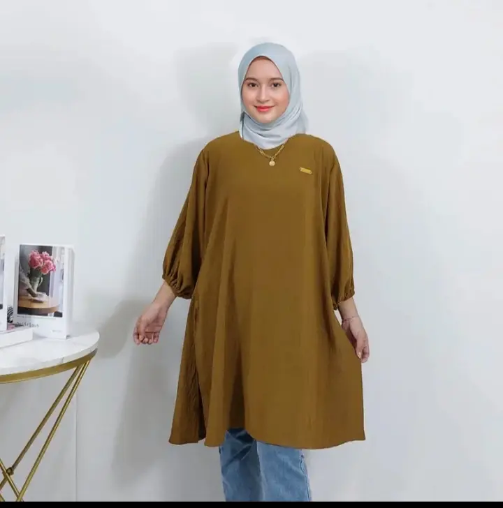 Atasan Tunik Polos Crinkle Airflow Tangan 3/4 / TUNIK POLOS cringkle airflow premium wanita muslim 2