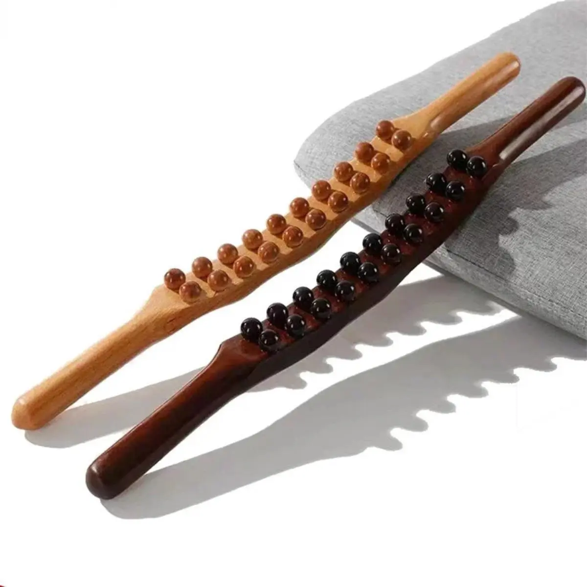 Gua Sha-Tongkat urut kayu berkarbonat untuk mengikis belakang, tongkat terapi meridian, badan santai otot, 20 manik, tukang urut, alat Guasha