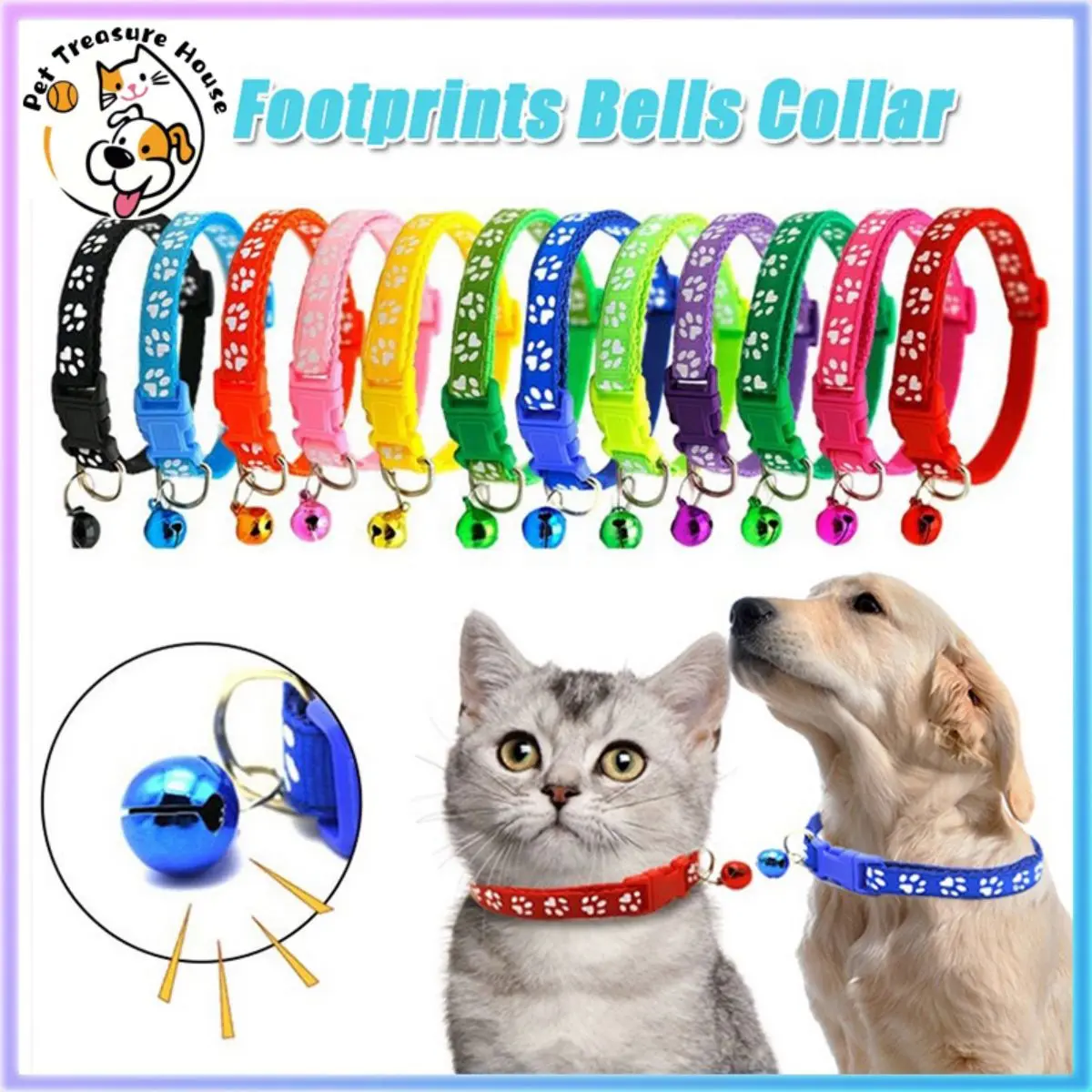 Pet Accessories collar Adjustable Pets collar Cat Dog collars Safety Buckle Bell Neck Strap