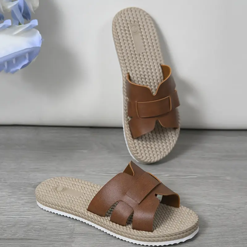 2025 New Women's Summer Slip-On Flat Sandals - Handmade Faux Cover Upper, Ultra-Soft EVA Cushioned Insole & Non-Slip Sole for Casual Outdoor Home Wear - Brown, Braided Shoe Design 8