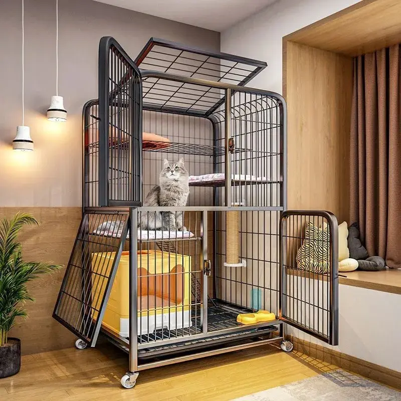 【SG Local Seller】PET BIG CAGE Luxury 4 level 78*55*137cm big cat cage / Rabbit cage/ Bird Parrot Cage / Pets cage Chinchilla Metal Pet Cage / Black