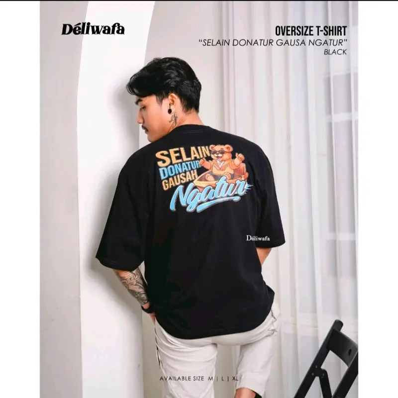 Kaos Pria Deliwafa | T-Shirt Oversize - Selain Donatur Gausa Ngatur Katun Cowok Digital Baju Panjang Oblong Keren 1