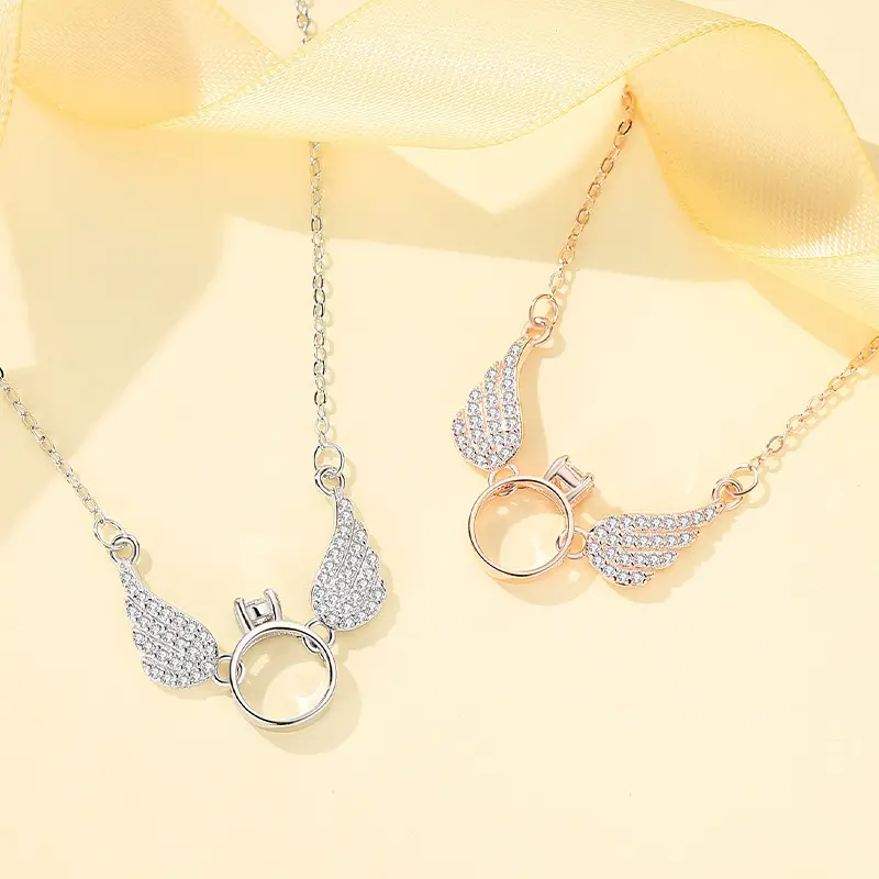 Angel Wing Diamond Pendant Necklace, Wings Can Move, Elegant Collarbone Chain For Women
