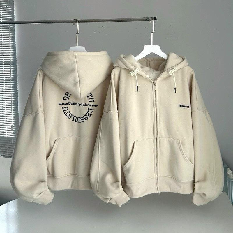 Áo khoác nỉ giả hoodie Unisex nam nữ nón 2 lớp dày có thêu chữ phối dây kéo nhiều màu 2 túi trước 2 túi sau SUSU BOUTIQUE Menswear