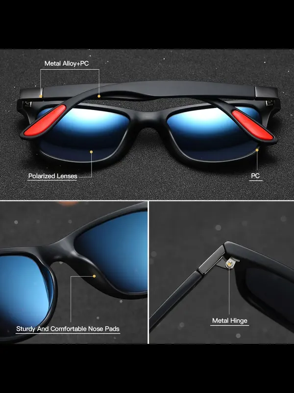 Unisex Polarized Sunglasses for Everyday Use, 1 Pair Square Frame Fashion Sunglasses, Casual Trendy Sunglasses for Outdoor Sports Activities As Gift for Friends 6