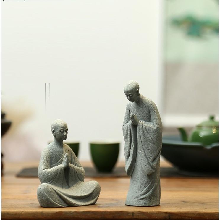Tượng Tôn Ngộ Không, Sư Quét Lá, Sư Thiền Bái Đá Sa Thạch Trang Trí Tiểu Cảnh, Bonsai, Bàn Trà Decor Decor Phòng Đồng 5