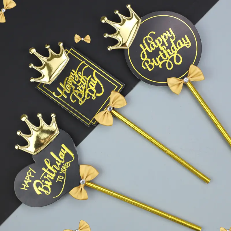 Paper Happy Birthday Cake Topper with Crown, Birthday Topper for Cake, Birthday Party Cake Decoration Favor Supplies