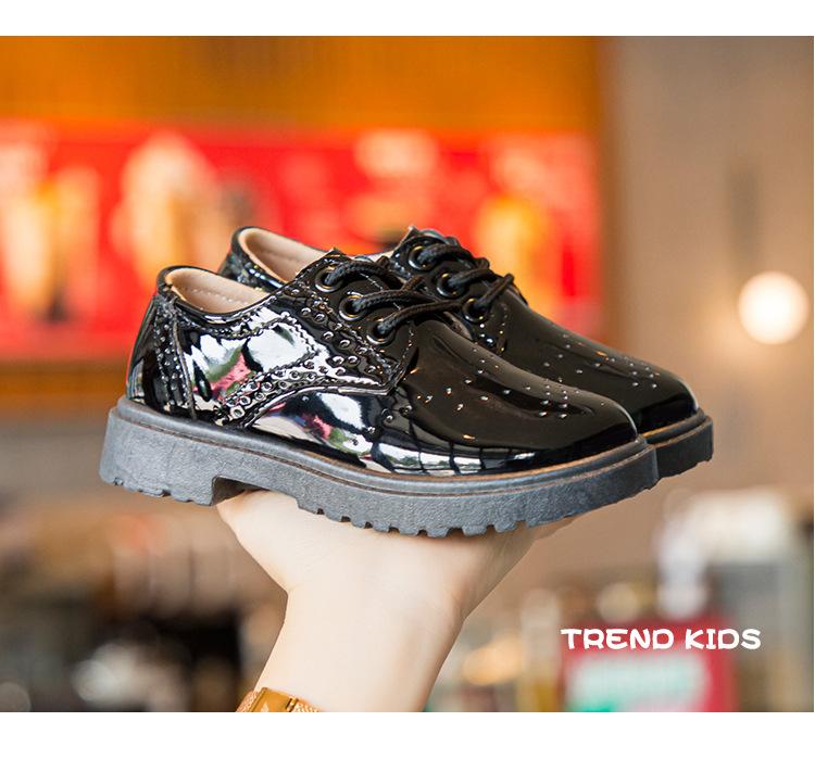 Product Introduction of Spring and Autumn New Children's Black Leather Shoes Lace-up Fashion British Style Boys Performance Shoes Girls Performance Shoes Soft Bottom 26