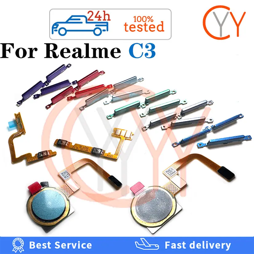 For Realme C3 Back Home Button Fingerprint Scanner Sensor Return Key Volume Button Power Switch On Off Button Flex Cable