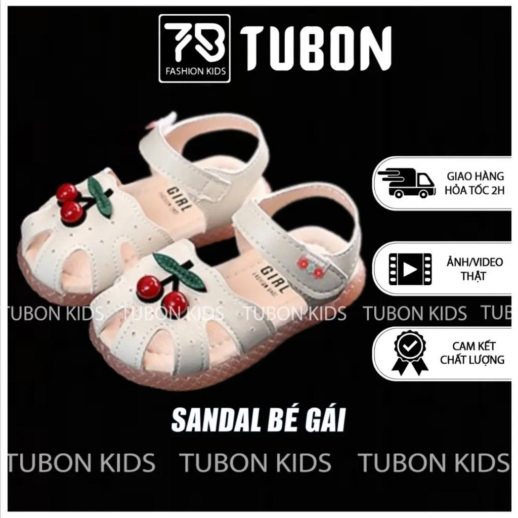 Sandal Bé Gái, Cherry Dễ Thương Đáng Yêu, Da Siêu Mềm Nhẹ Êm Chân, Sandal Bé Gái Từ 1-5 Tuổi G020 - TUBON KIDS