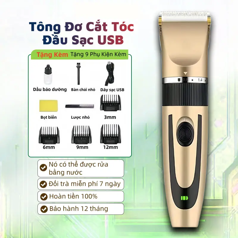 Tông Đơ Cắt Tóc - Đầu Sạc USB - Tặng Kèm 9 Phụ Kiện Máy cạo râu có thể sạc lại Máy cạo râu cho nam Tông đơ cắt tóc không dây Máy cắt tóc Thiết bị chăm sóc cá nhân mrdx pro wahl  vapor clipper bấc kemei 2796 codos a20 tông  đơ Cho Bé