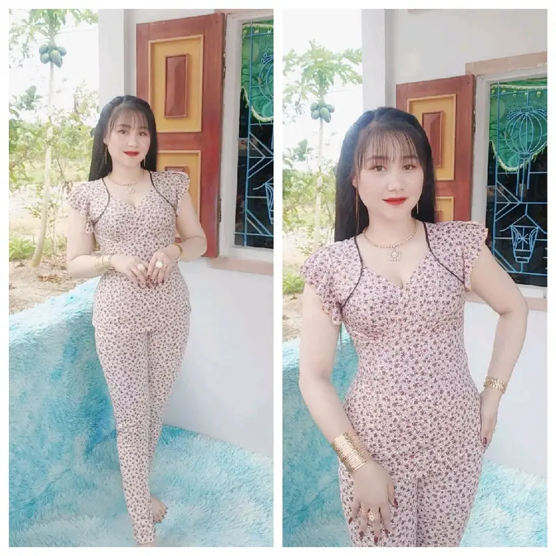 Bộ thun ati tay cánh tiên đắp chéo cổ tim đắp chéo quần dài ống nhỏ đủ size 1234 từ 40_70 kg 3