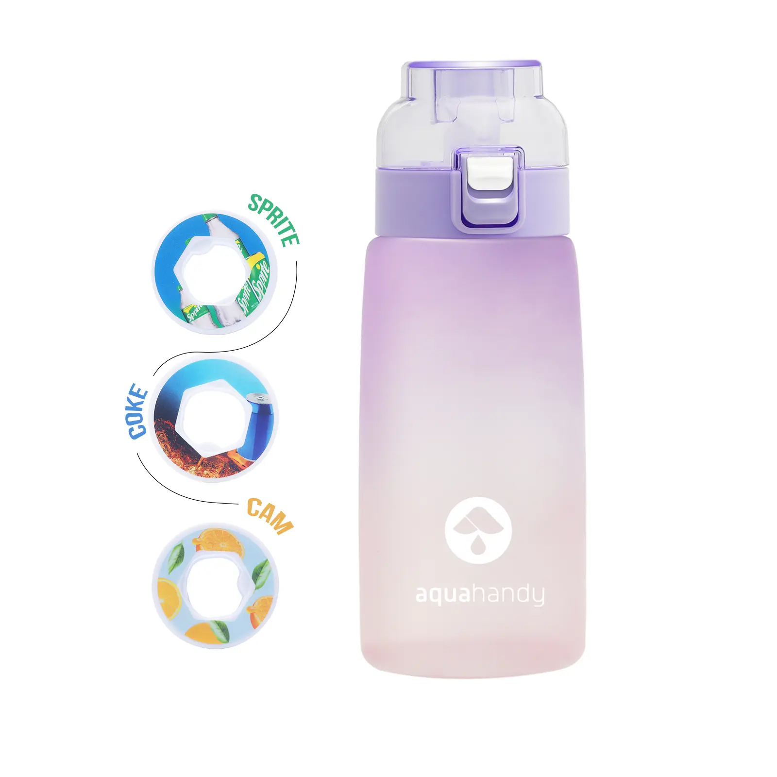 Air Water AquaHandy Bình nước màu tím có hương vị trái cây tự nhiên 100% không đường không Calo Dung tích 600ML Aqua Handy