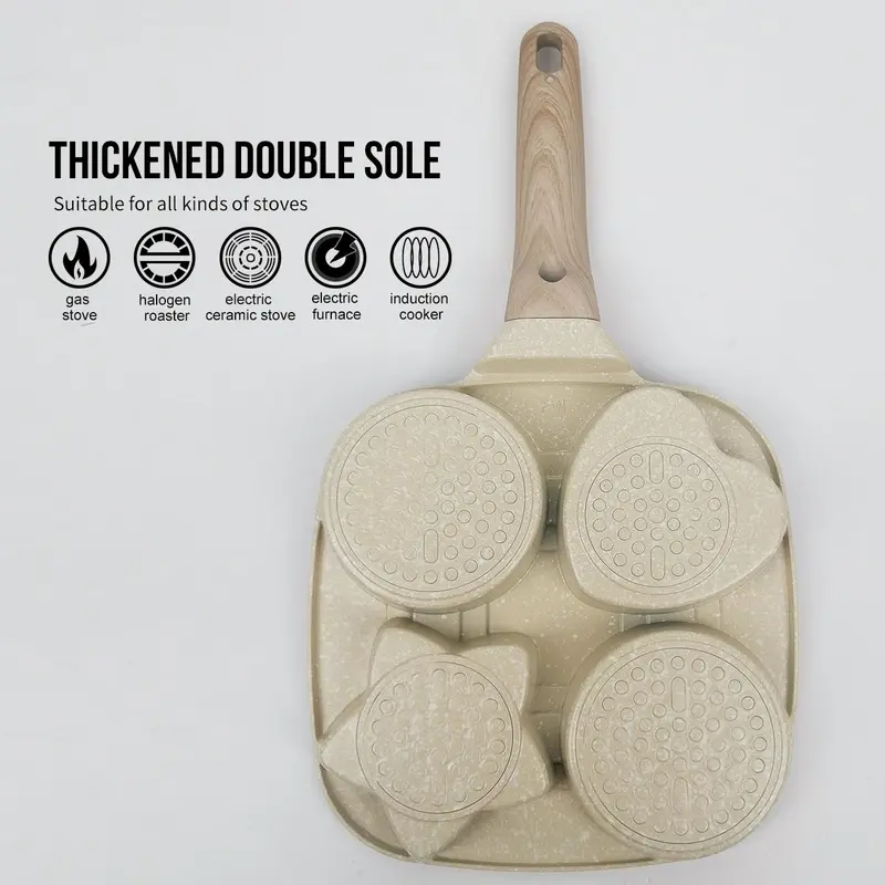 Non-stick Star Hole Design Egg Frying Pan, 4 Hole Skillet with Handle, Cooking Accessories, Breakfast Egg Toast Bread Food, Kitchen Gadgets, Non Stick Coated Cookware 4