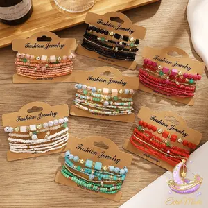 8 Pcs/Set Gelang Wanita Manik-manik Beras Bohemian - Multi-layer Gelang Handmade Bintang Fashion Aksesoris Cocok untuk Hadiah