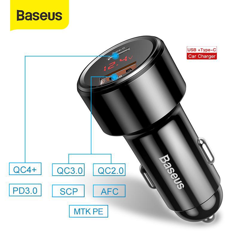  Baseus bộ̣ sạc điện thoại xe hơi 45W sạc nhanh QC 4.0 3.0 PD AFC SCP cho Xiaomi Mi 9 Redmi Note 7 Pro  Huawei P30 Phụ Kiện Phụ Tùng 