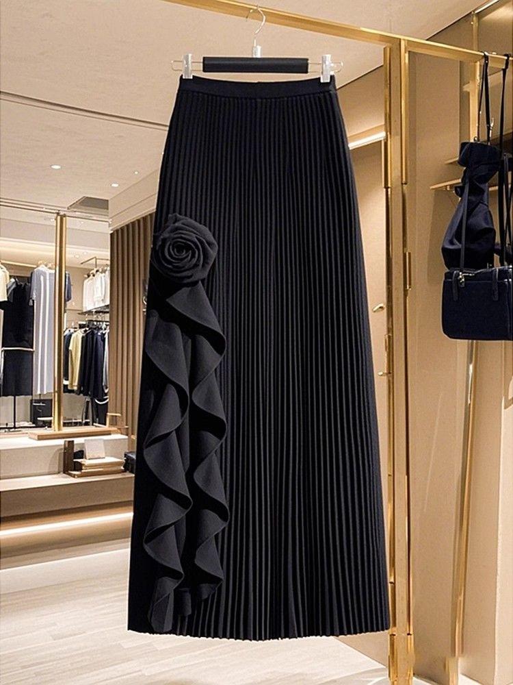 Product Introduction of Korean Rose Irregular A- line Skirt for Women 2025 Spring and Autumn New High Waist Slimming Milk Sexy Mid-Length Skirt 5