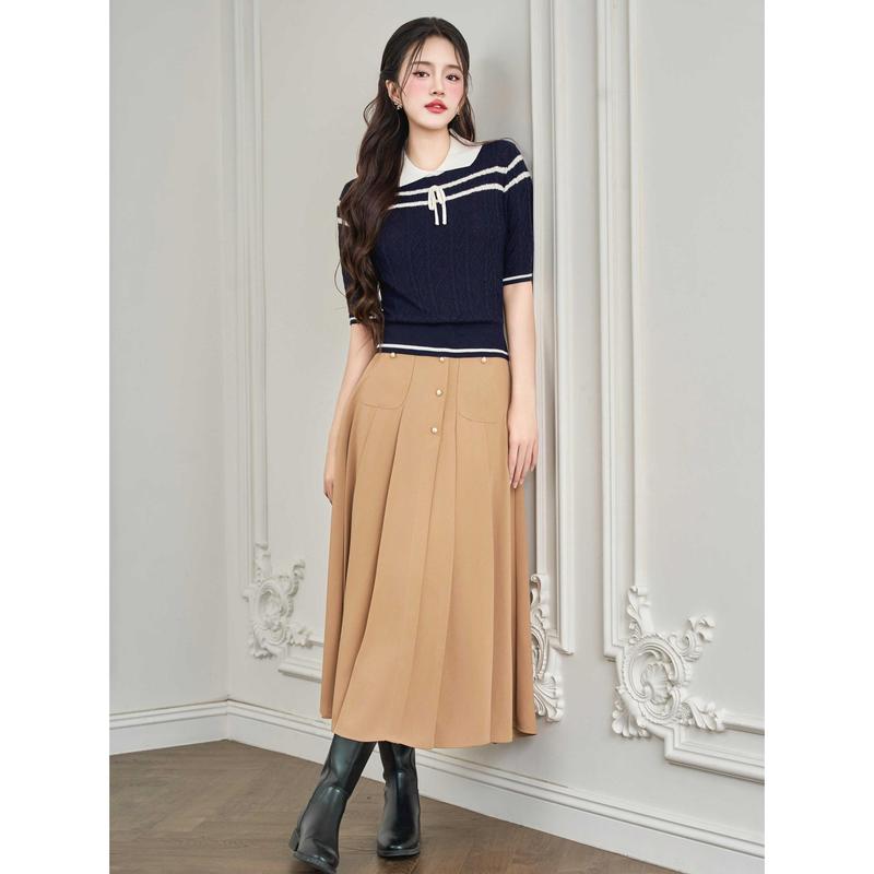 SUITS BY CHAN - Áo cổ sen phối nút, Váy dài xếp li dáng A - SCAO00045 SCCV00039 Nữ Women 6