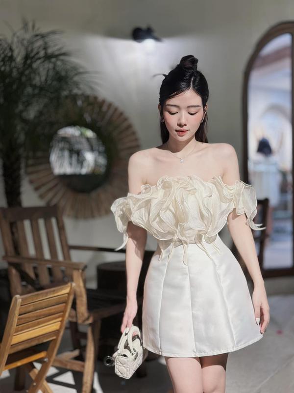 Váy Thiết Kế - Váy Tafta Trễ Vai Phối Tơ Bèo Nữ Dress