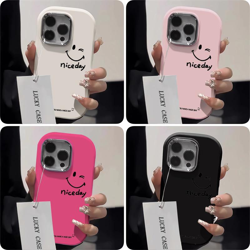 Ốp Silicon Mềm, Thiết Kế Mặt Cười Hạnh Phúc, Bảo Vệ Camera NICE, Chống Rơi, Tương Thích Với iPhone 16 11 13 15 12 14 Pro Max X Xr Xs Max, Chống Sốc, Cao Cấp, 7 8Plus SE2067 4