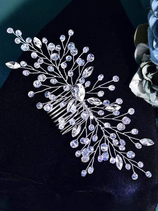 Rhinestone Decorated Bridal Headwear, Elegant Artificial Crystal Embellished Hair Comb, Wedding Bridal Party Formal Occasions Hair Accessories for Women 2