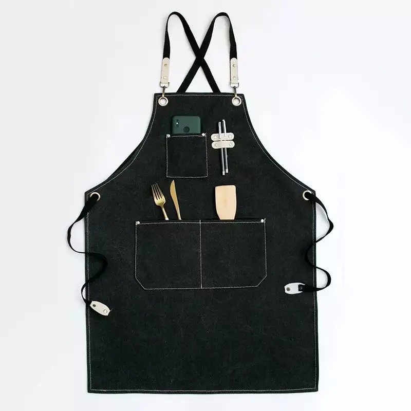 Apron Barbershop Celemek Barista New Canvas Leather Celemek Custom Original Handmade Unisex Pria Wanita Original Abu Abu