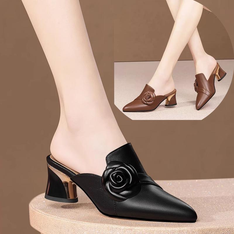  Giày sục cao gót đế vuông đính bông hoa thời trang hot trend chất da cực sang chảnh - CG791 