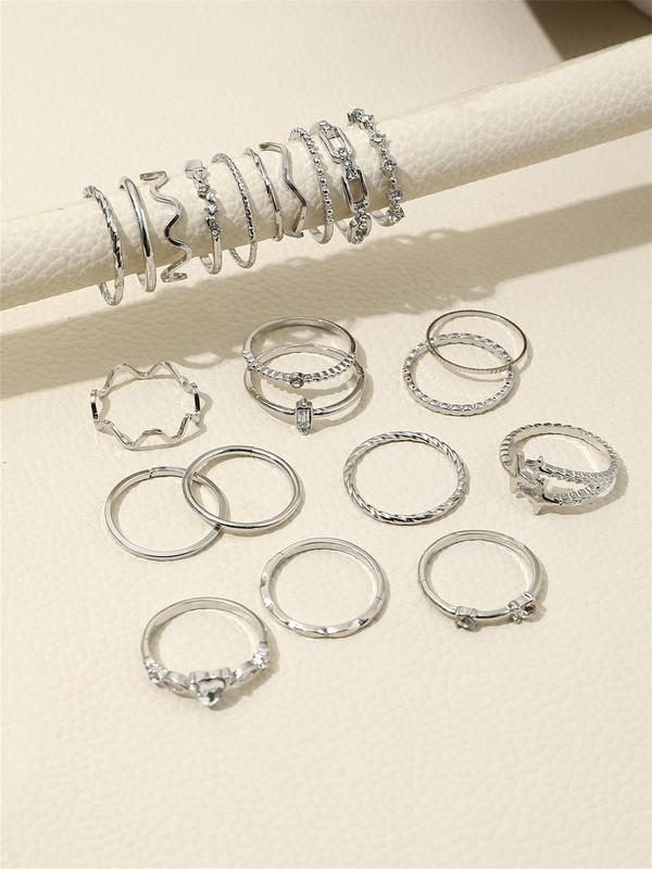 Women's Elegant Rhinestone Decorated Rings with Star & Heart Design (22pcs), Casual Trendy Rings for Party, Daily Clothing Decor, Trendy All-match & Exquisite Jewelry for Birthday Gift 3