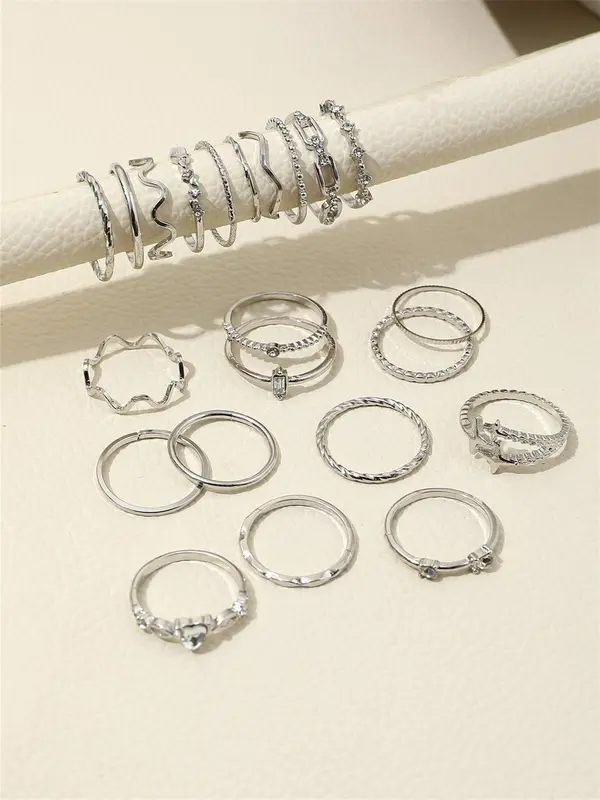 Women's Elegant Rhinestone Decorated Rings with Star & Heart Design (22pcs), Casual Trendy Rings for Party, Daily Clothing Decor, Trendy All-match & Exquisite Jewelry for Birthday Gift 3