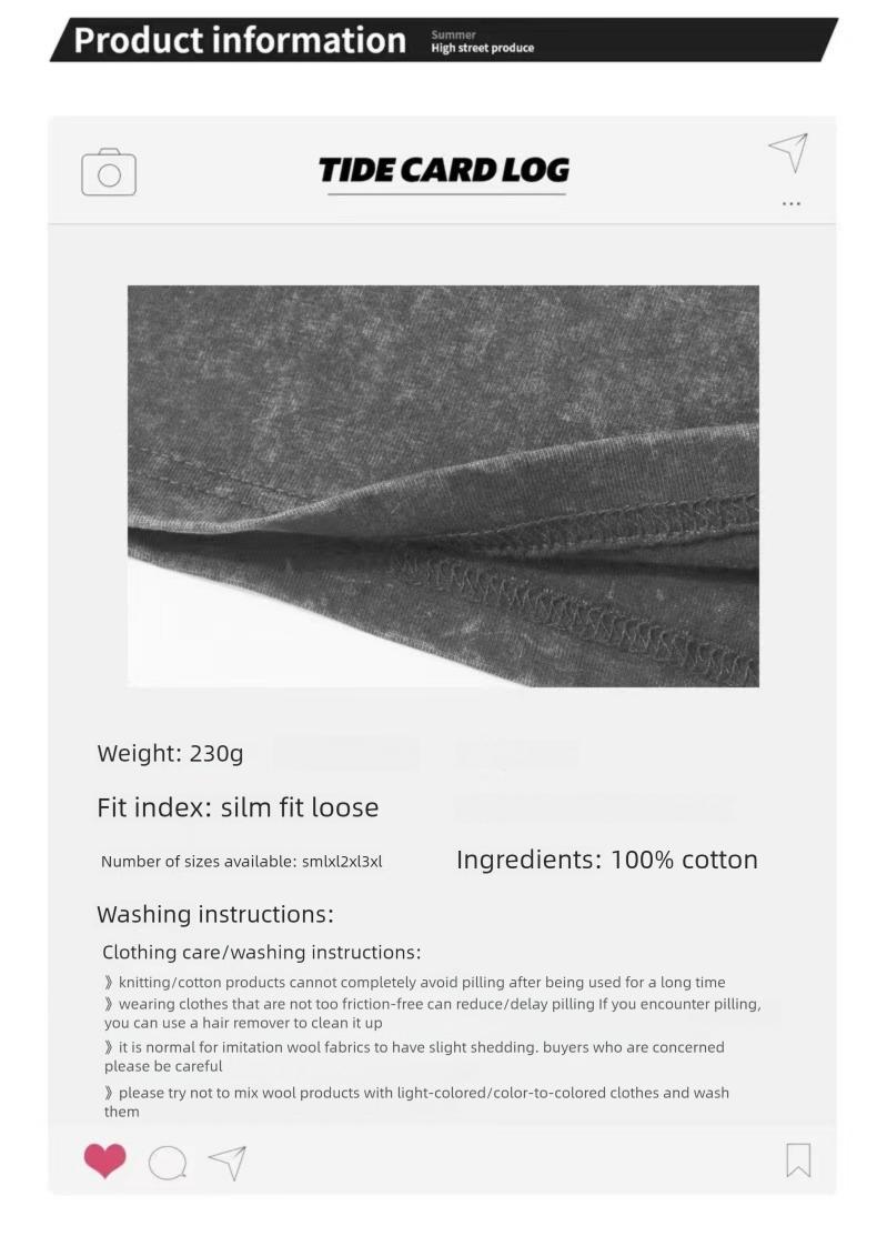 Product Introduction of 230G Heavy Washed Distressed Short-Sleeved T-shirt Men's All-Match Solid Color Loose round Neck 3