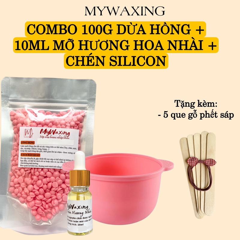 Combo 100g Sáp Wax + Chén Silicon + 10ml Mỡ Hương Hoa Nhài Sáp Cao Cấp Wax Lông Nách Tay Chân Toàn Thân
