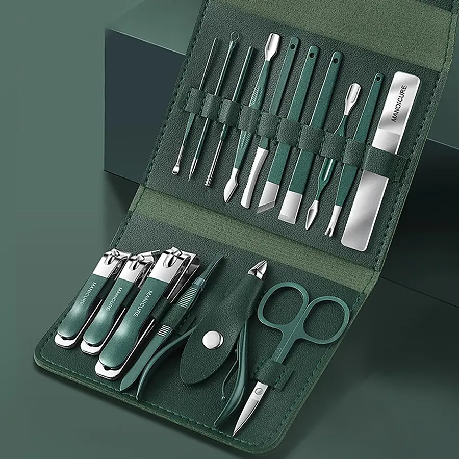 Bộ làm móng tay, 16 cái, với kéo cắt móng tay bằng thép không gỉ, dụng cụ lớp biểu bì chính xác, dụng cụ chăm sóc cá nhân, dành cho nam và nữ