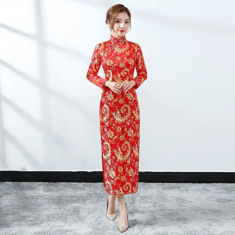 Sườn Xám Sửa Đổi, Dài, Phong Cách Trung Quốc Cổ Điển Cao Cấp Và Thanh Lịch, Ngoại Cỡ, Thích Hợp Biểu Diễn Và Nghi Thức, Váy Trình Diễn Thời Trang, 2024 Nữ Women 6