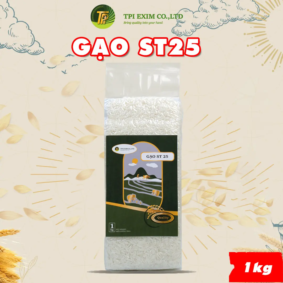 Gạo ST25 -TPI Group - Chuẩn Gạo Xuất Khẩu EU, Thơm Dẻo, Đặc Sản Sóc Trăng, (Túi 1kg) Food