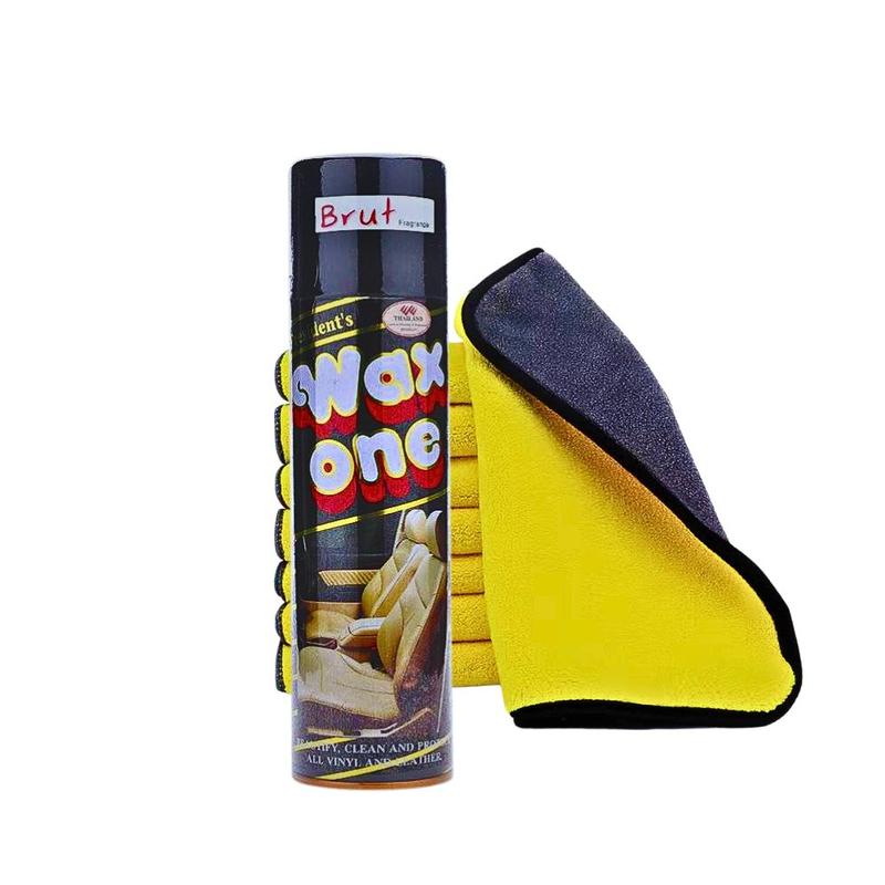 Chai xịt bóng da bóng gỗ Wax One 450ml tặng kèm khăn lau 2 mặt mịn dày