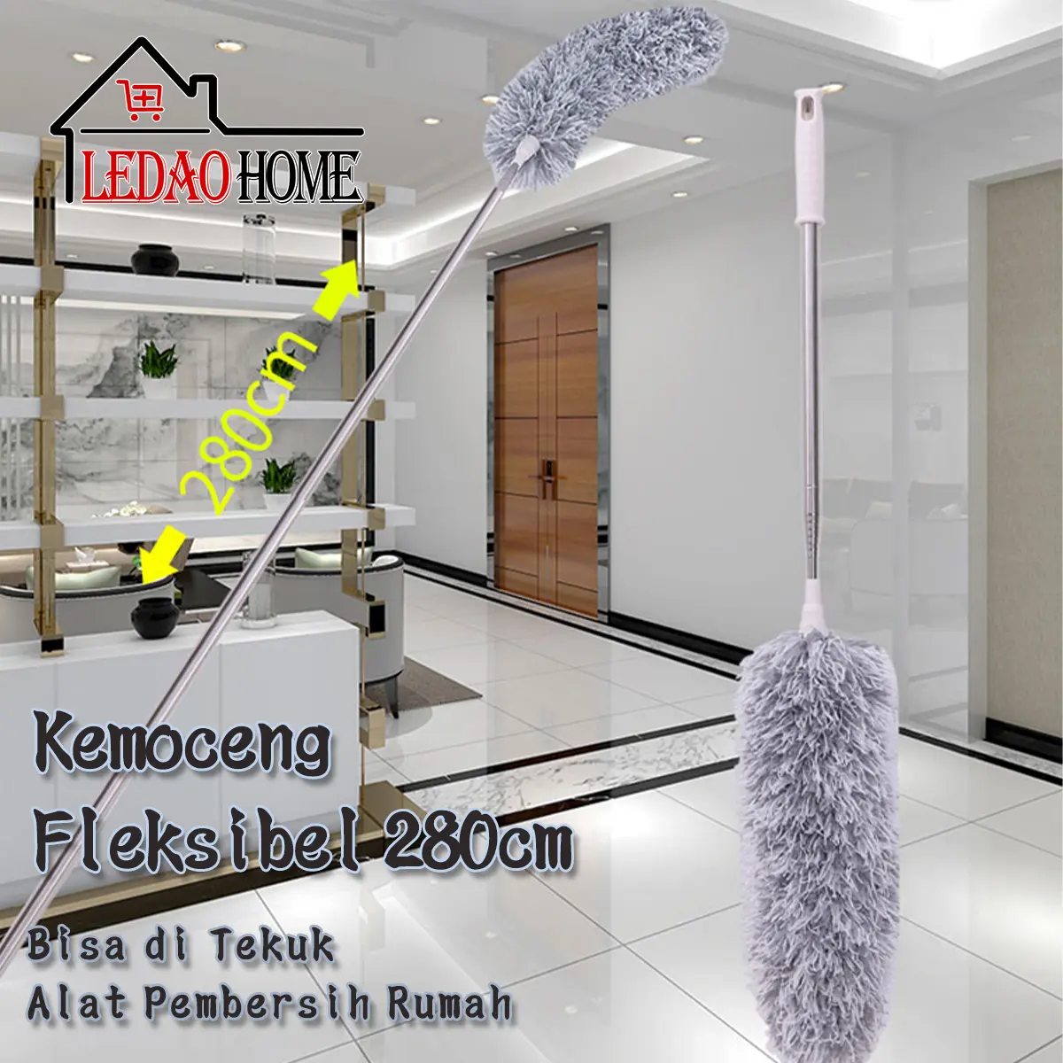 LEDAOHOME Kemoceng Fleksibel 280cm | Bisa di Tekuk | Alat Pembersih Rumah | Kemoceng Bulu Microfiber | Kemoceng Panjang 1set 2pcs