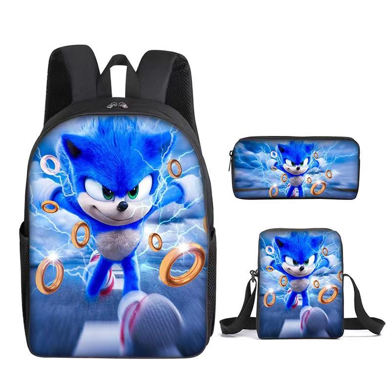Product Introduction of Sonic Sonic Primary School Student Schoolbag Three-Piece Set Cartoon Animation Backpack Shoulder Bag Pencil Case 18