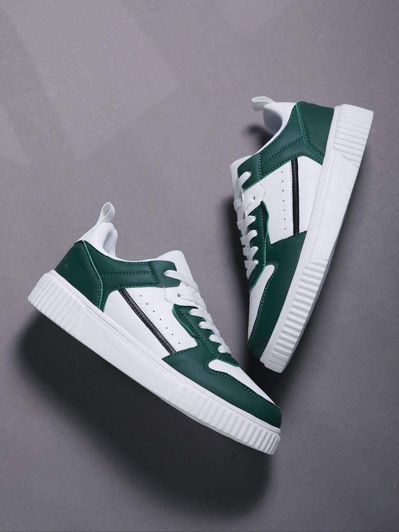 Product Introduction of Men's Fashionable Patchwork Design Lace Up Low Top Sneakers, Casual Comfortable Breathable Sports Running Shoes, Male All-match Round Toe Shoes for Daily Wear 5