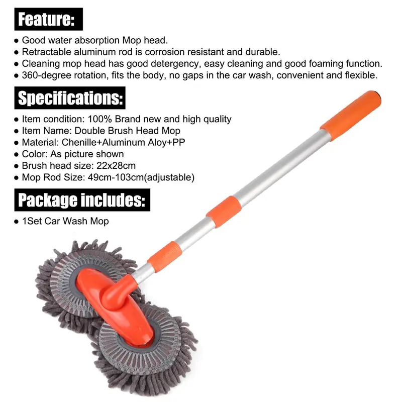 Long Handle Car Glass Cleaning Brush with Double Brushes, Durable Car Windshield Cleaner, Retractable Car Wash Mop, Professional Car Washing & Maintenance Supplies, Car Cleaning Tool 8