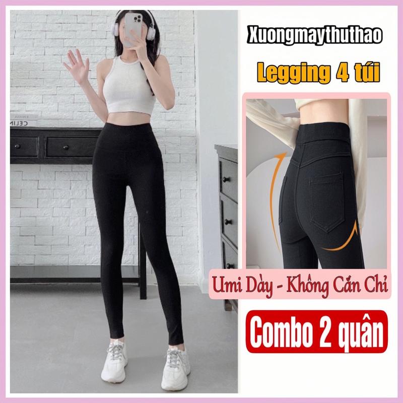 [SÉT 2 Quần LEGGING ] Quần 4 túi Chất Umi Hàn - Nói không cắn chỉ - Dày Dặn siêu co dãn Women