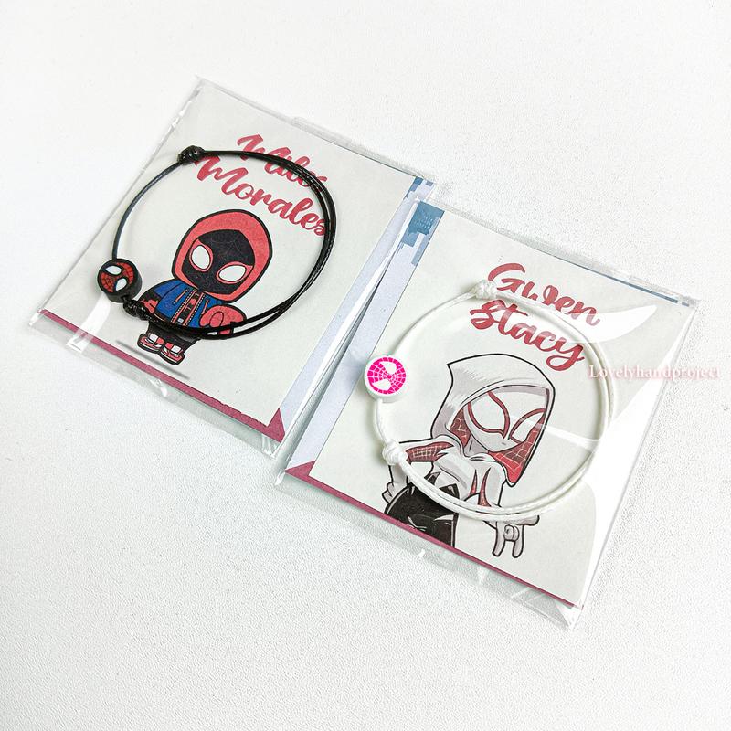 Gelang Couple Spiderman Miles Morales & Gwen Stacy Free Box Tali Waterproof Anti Air Satin Hitam Lembut Copel Super hero Into the spider verse gelang  couple 1