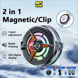 NETICOM Funcooler TL25 Fan Cooler LED Display Cooling Fan For Gaming Live HP Cooler RGB 2 in 1 Magnet & Klip 3 Level