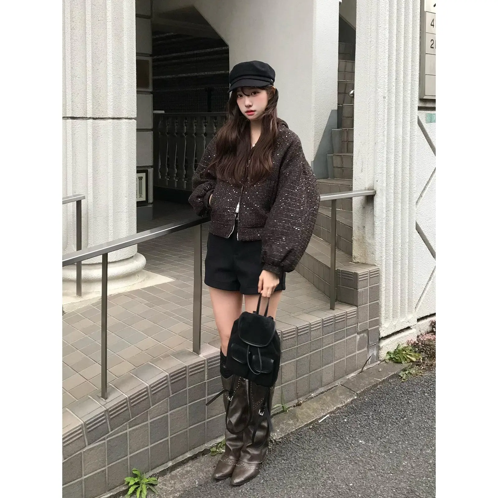 EMMY グリッターツイードダブルジップブルゾン - TikTok Shop