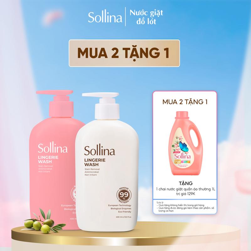 [DEAL HỜI - MUA 2 TẶNG 1] Mua 2 nước giặt đồ lót chuyên dụng Sollina 400Ml/ chai Kháng khuẩn, Làm Sạch, An toàn cho da Tặng 1 nước giặt quần áo thường 1L