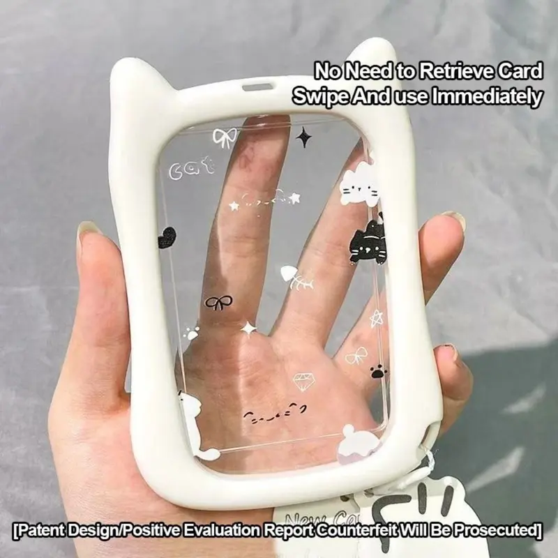 Hộp Đựng Ảnh, Thiết Kế Trong Suốt Dễ Thương, Mặt Dây Chuyền Túi Acrylic Kawaii, Với Thiết Kế Tai Mèo, Cầm Tay, Bảo Vệ Thẻ ID 7