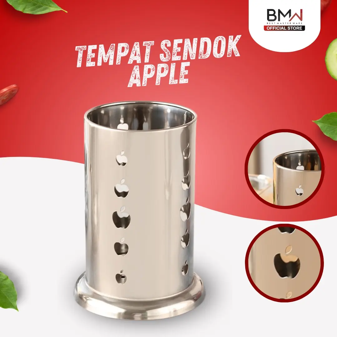 Tempat Sendok Stainless Premium Motif Apel Tempat Sendok Cutlery Holder Tempat Sendok Garpu Sumpit Utensil Holder