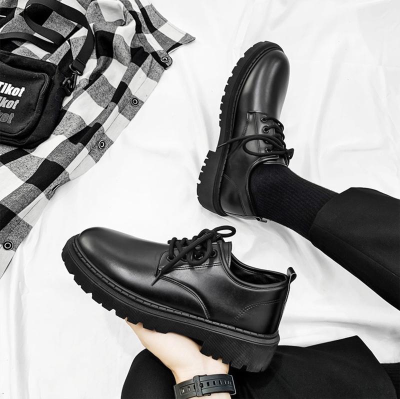 Giày derby nam buộc dây đế cao su Chunky tăng chiều cao 5cm chống trơn trượt Vanus Shoes, giày tây nam mũi tròn da xít chống thấm nước size 36-46 giày oxford giay  tang giay sie