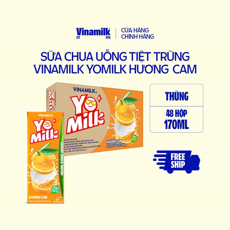 [CHỈ GIAO THÀNH PHỐ LỚN BÁN KÍNH 10KM] Thùng sữa chua uống hương cam Yomilk - hộp giấy x 170ml 48 hộp/thùng