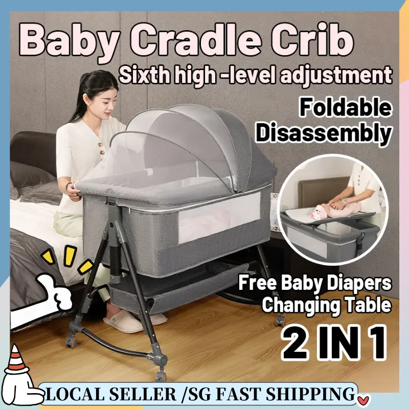 SG READY STOCK Baby Cradle Crib Adjustable Baby Bed With Detachable Side Panel Multifunctional Baby Cot bed Liftable